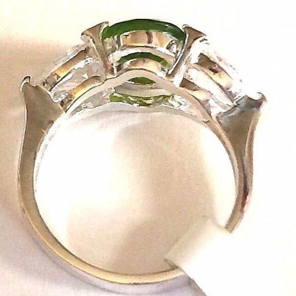 Sterling Silver Peridot Ring Size 7 8 9 Oval Green Cubic Zirconia Simulated 925 - Picture 8 of 10